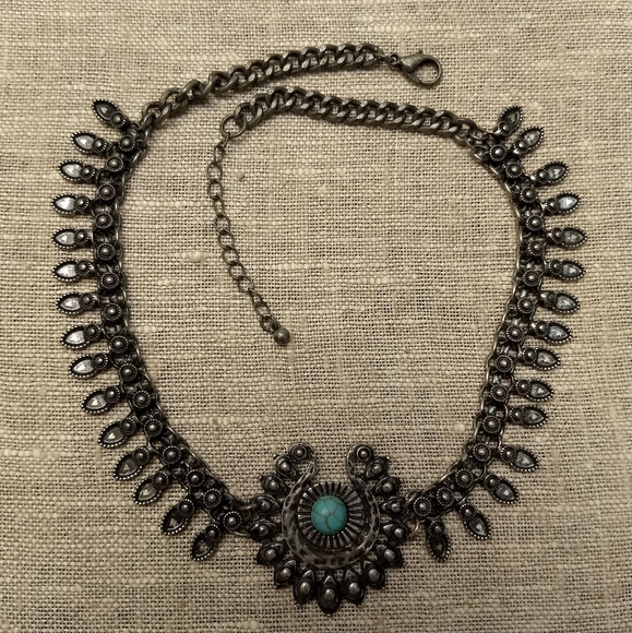 Boho Silver and Turquoise Costume Necklace - Picture 1 of 3